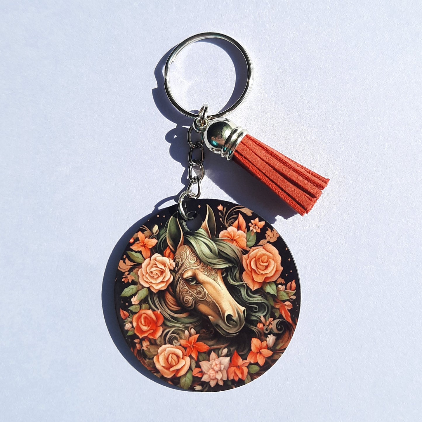 Red Rose Horse Keychain