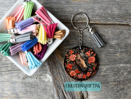 Red Rose Horse Keychain